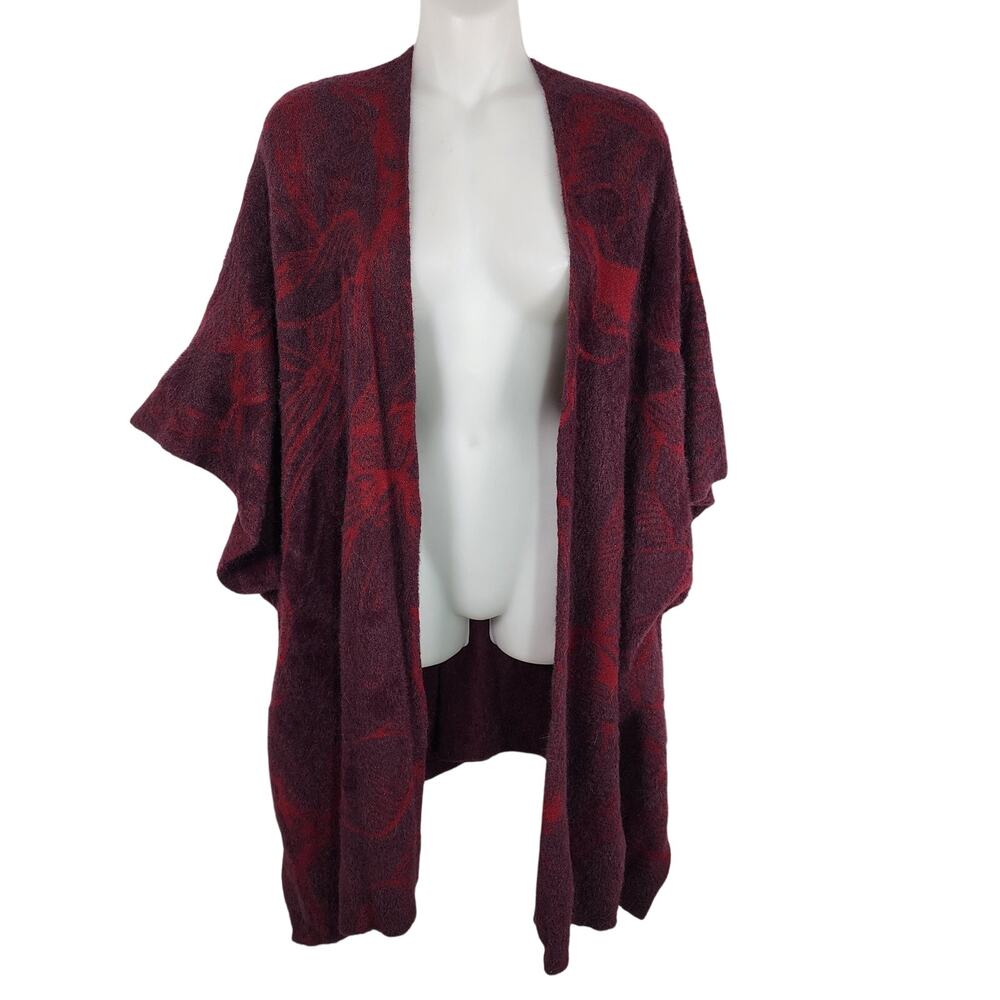Chicos Womens Ruana Eyelash Open Sweater Cardigan Tonal Pattern Size L/XL Merlot